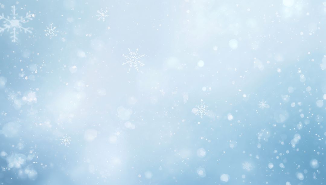 Soft Blue Winter Background Drifting Snowflakes Falling Bokeh Lights Frosty Glow