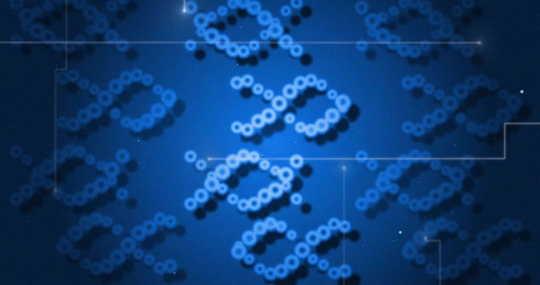 Abstract Digital DNA Strands with Light Trails on Blue Background