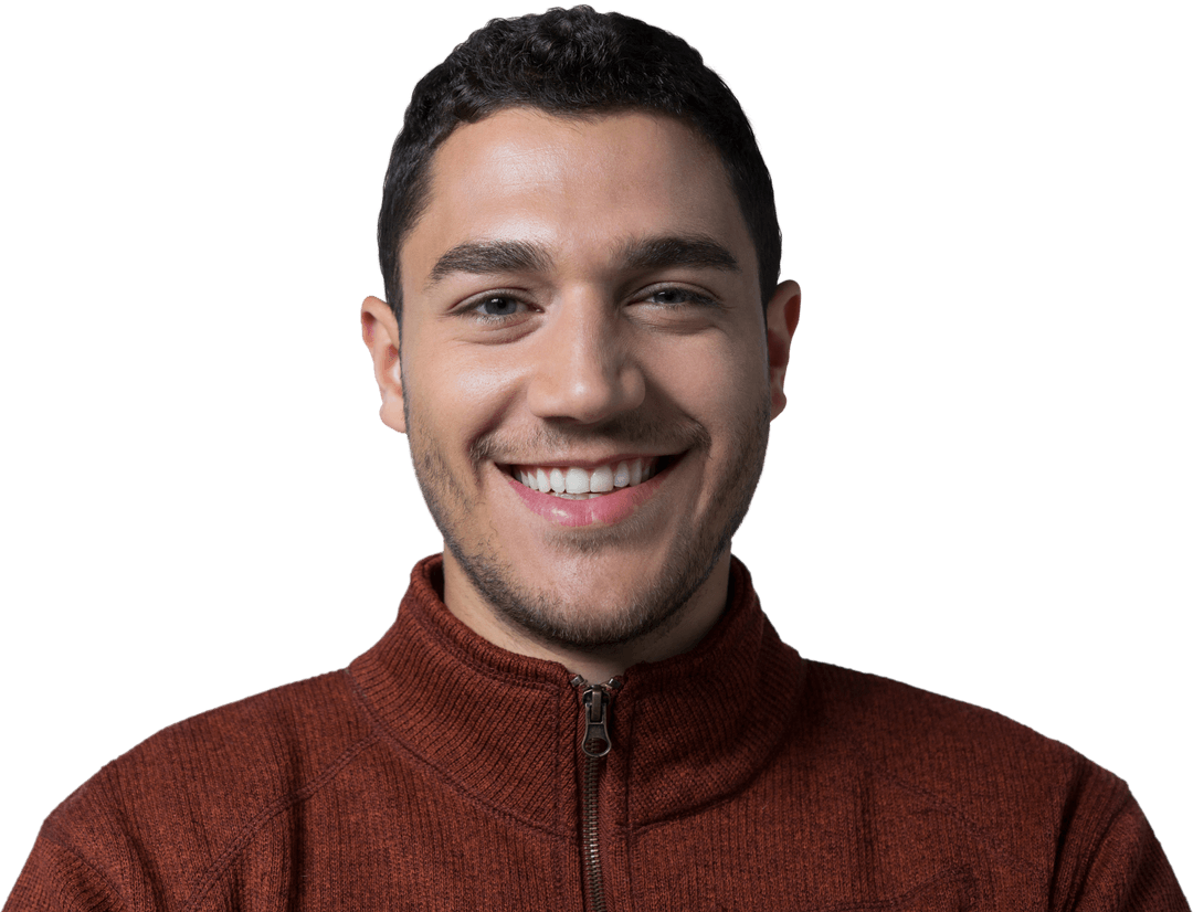 Smiling Young Man in Brown Sweater on Transparent Background