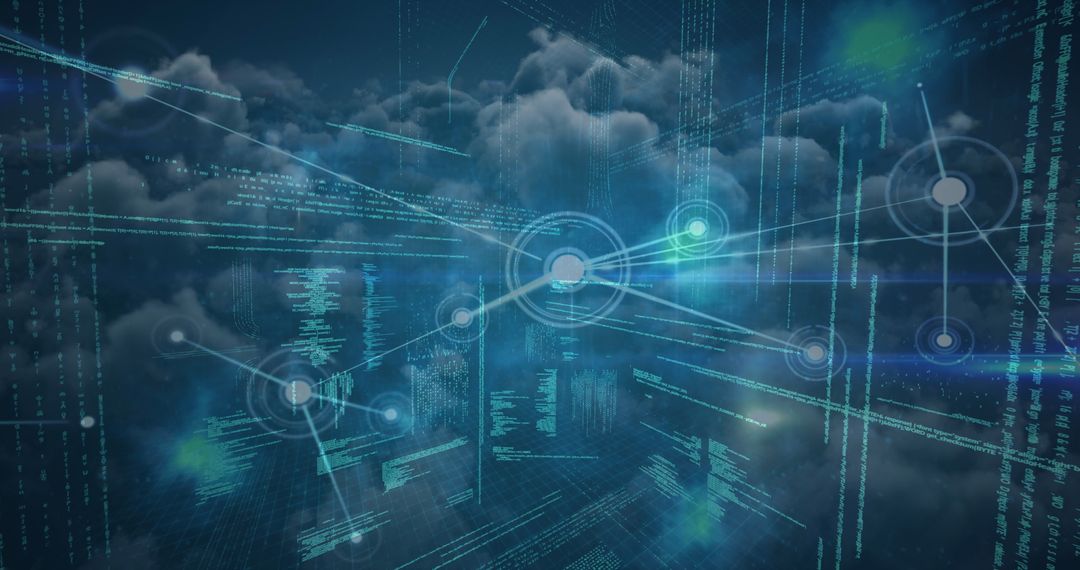 Abstract Digital Network Overlaid on Cloud Formation Background
