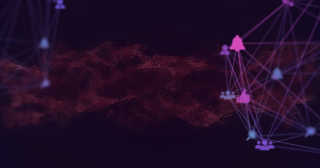 Abstract Network with Digital Connections and Icons on Dark Background