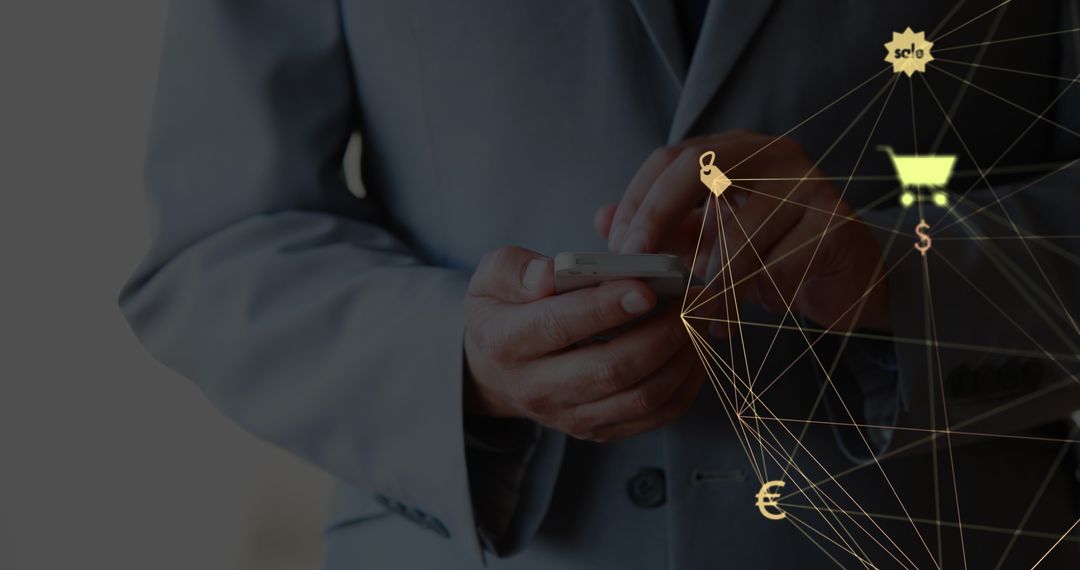 Businessman Using Smartphone with Digital Network Animation