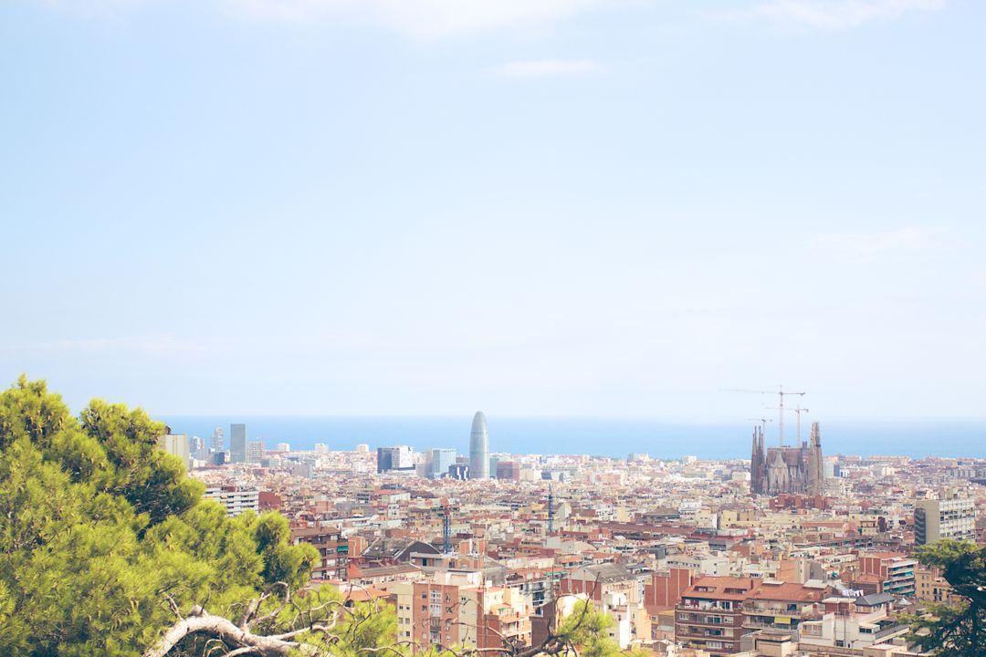 Panoramic View of Barcelona Skyline with Sea and Sagrada Familia - Free Images, Stock Photos and Pictures on Pikwizard.com