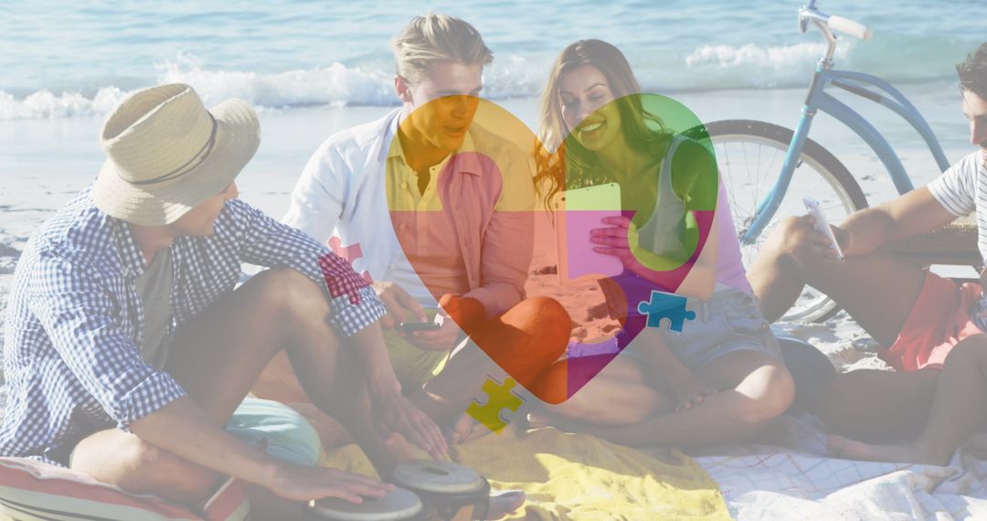 Heart Puzzle on Beach, Symbolizing Unity, Support, and Togetherness