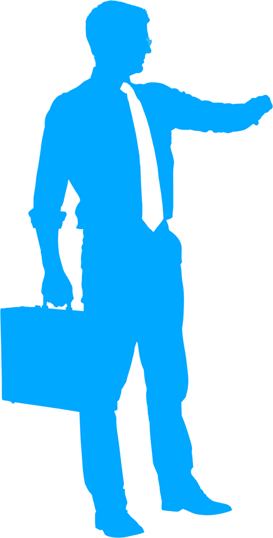 Blue Silhouette Businessman with Suitcase on Transparent Background