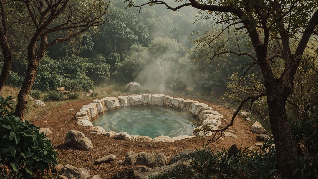 Steam Arising from Tranquil Forest Serenity Pool