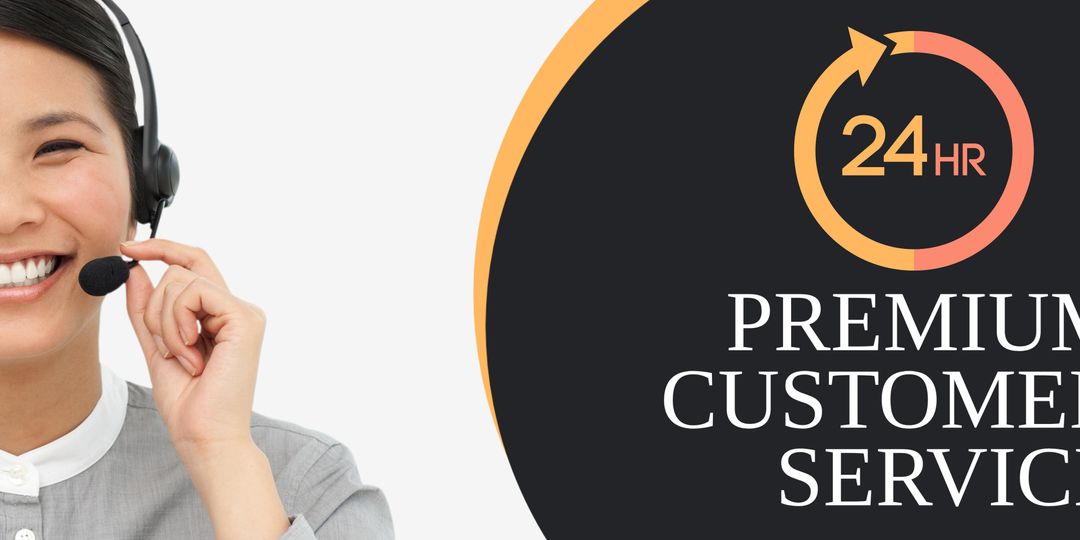 Smiling Customer Service Representative with Headset Offering 24-Hour Support - Download Free Stock Templates Pikwizard.com