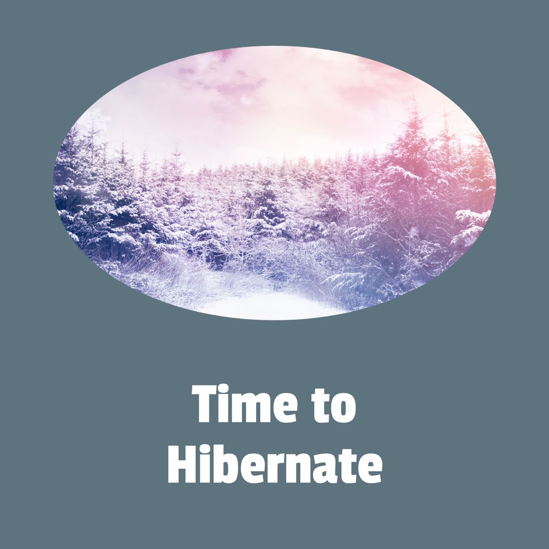 Winter Forest Scene with Time to Hibernate Text
