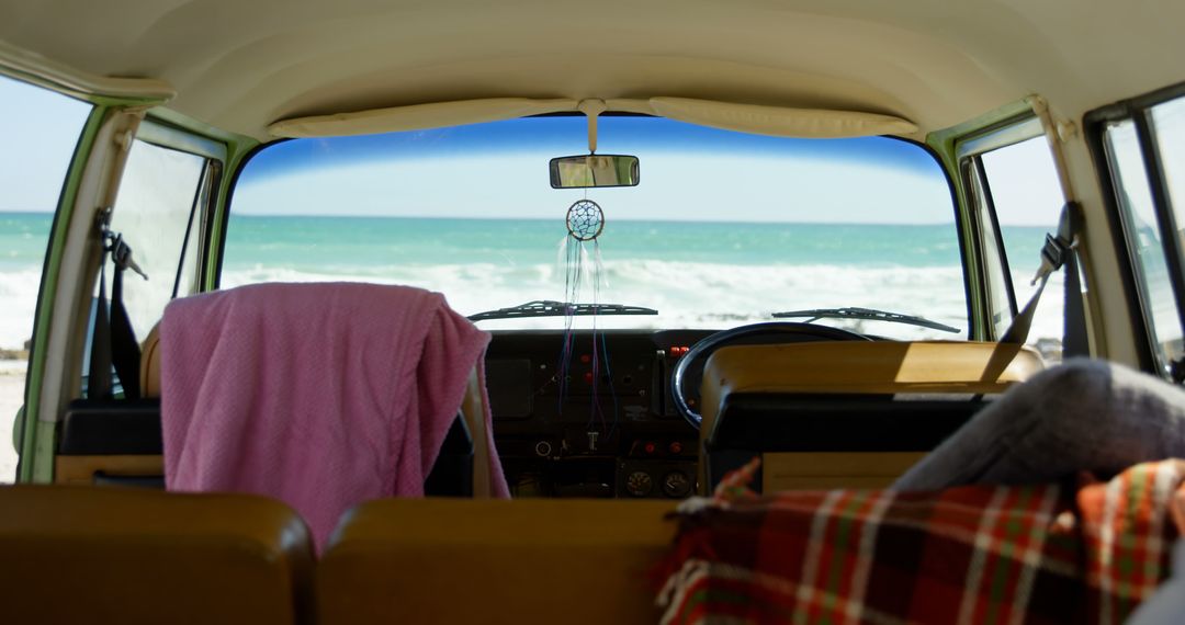 Relaxing Beach View from Vintage Van Interior - Free Images, Stock Photos and Pictures on Pikwizard.com