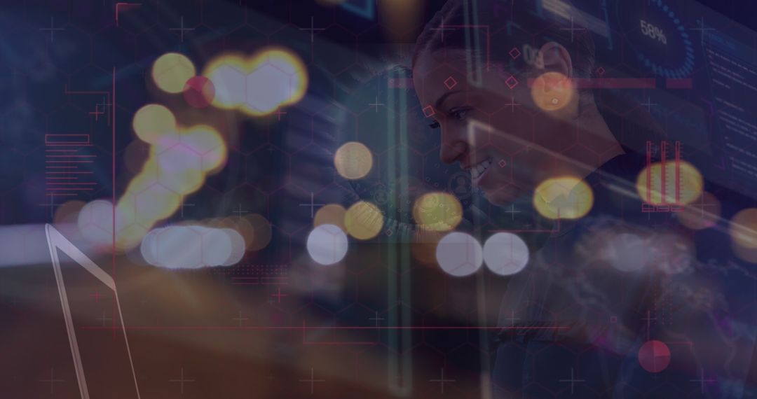 Businesswoman Analyzing Data: Abstract Digital Transformation Technology