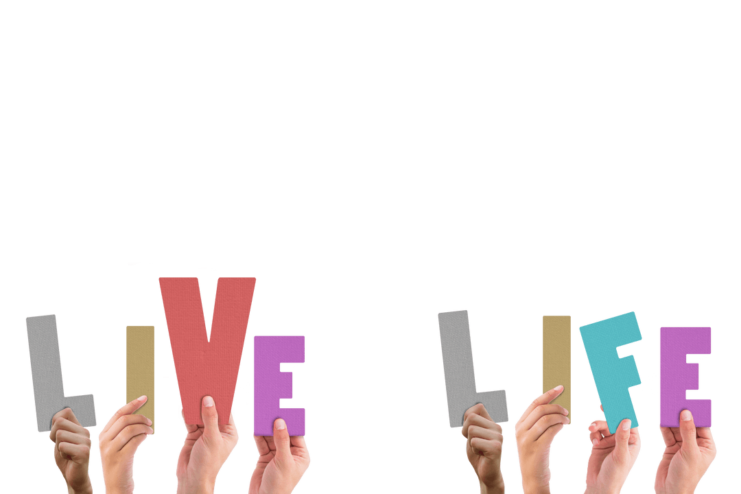 Human Hands Holding Colorful Transparent Letters Live Life Each Day