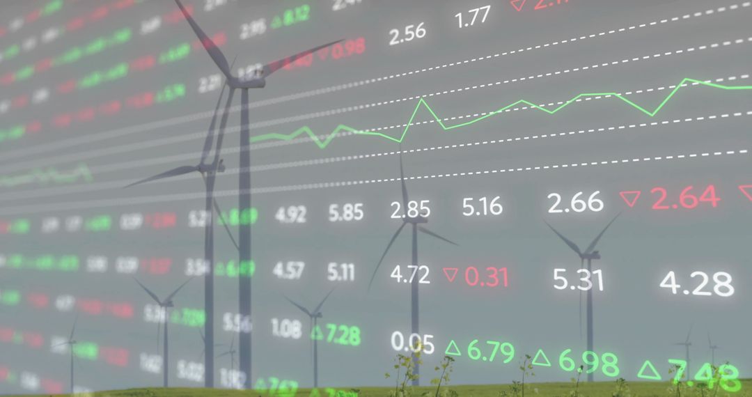 Wind Turbines with Financial Data Overlay for Energy Investments