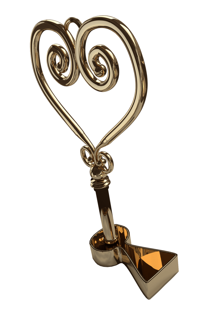 Golden Key with Heart Lock on Transparent Background