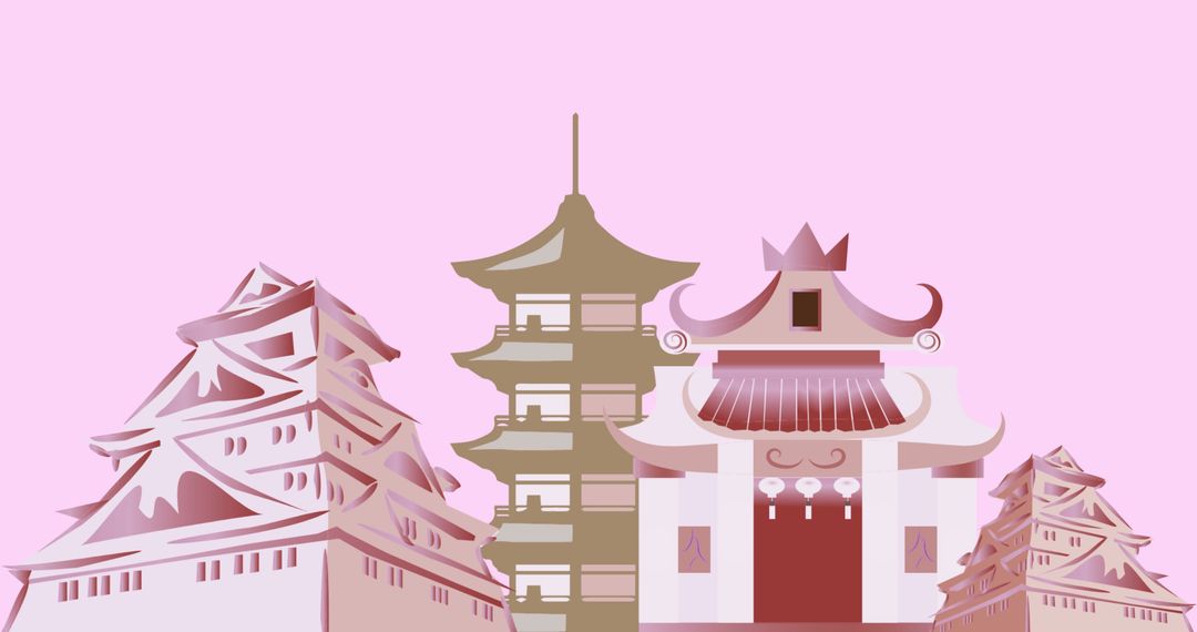 Diverse Chinese Temples with Copy Space on Pink Background - Free Images, Stock Photos and Pictures on Pikwizard.com