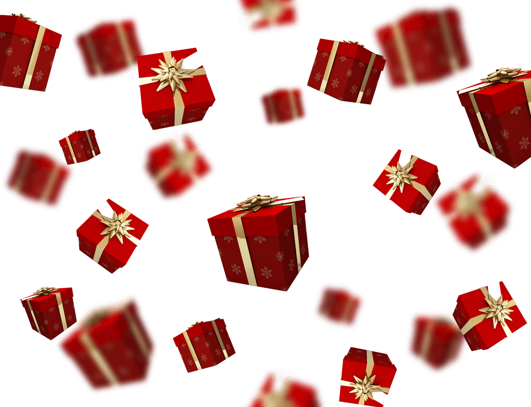 Festive Floating Red Christmas Gift Boxes on Transparent Background