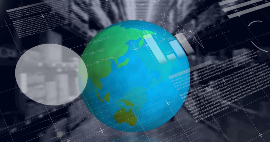 Spinning Globe with Digital Data Flowing Over Warehouse