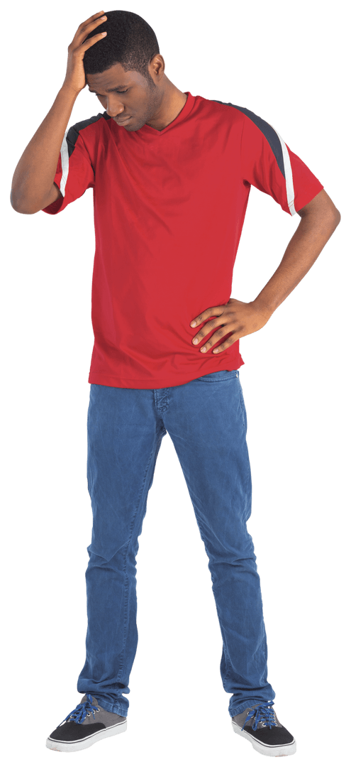 Transparent Background: Disappointed Football Fan Wearing Red Jersey