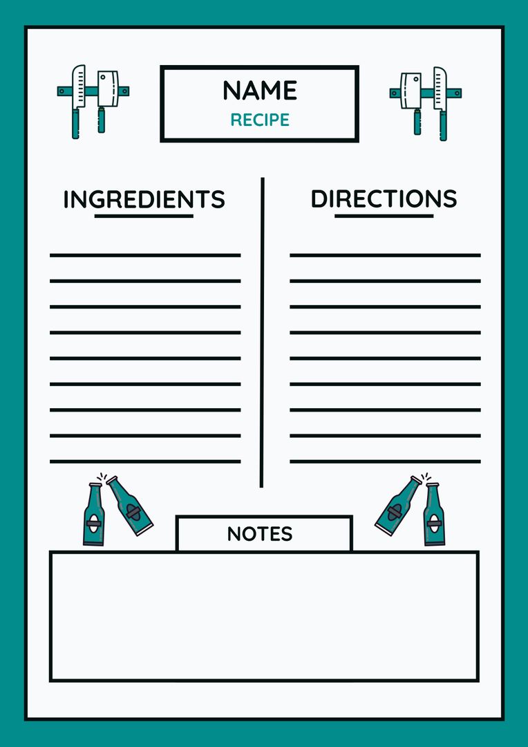 Modern Recipe Template with Kitchen Icons and Stylish Design