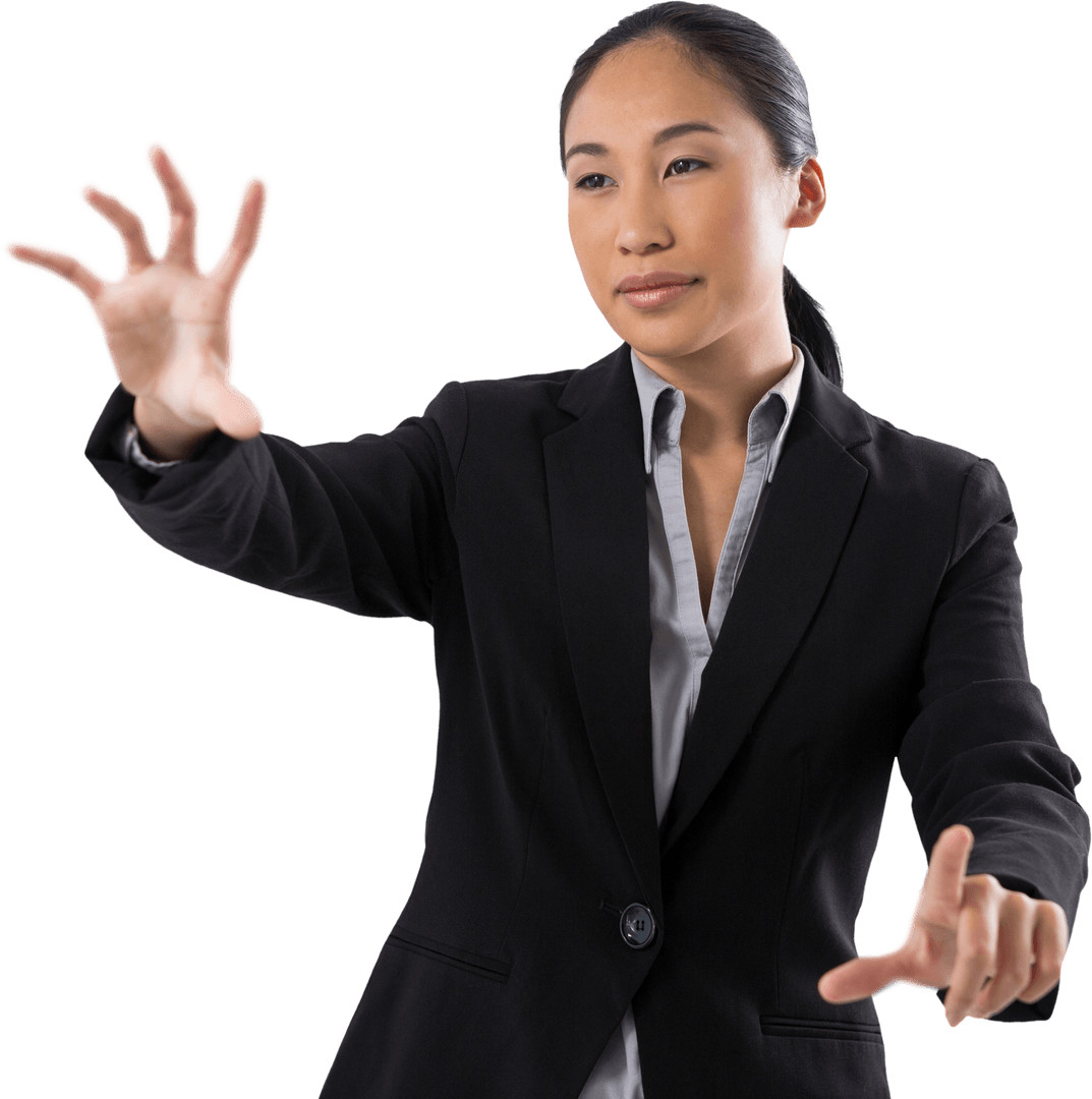 Professional Businesswoman Interacting with Transparent Screen