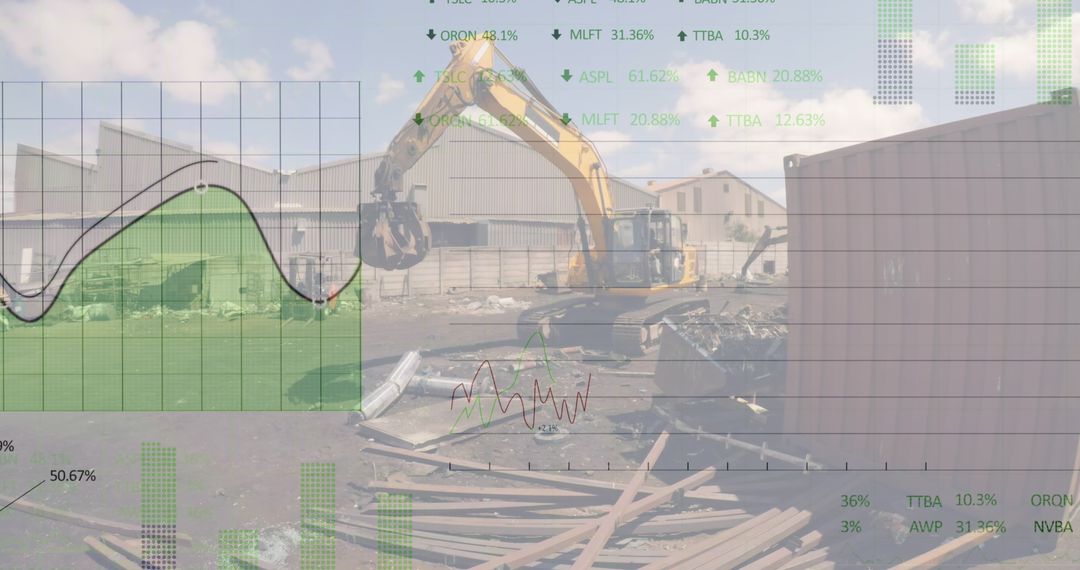 Excavator in Scrap Yard with Data Overlay