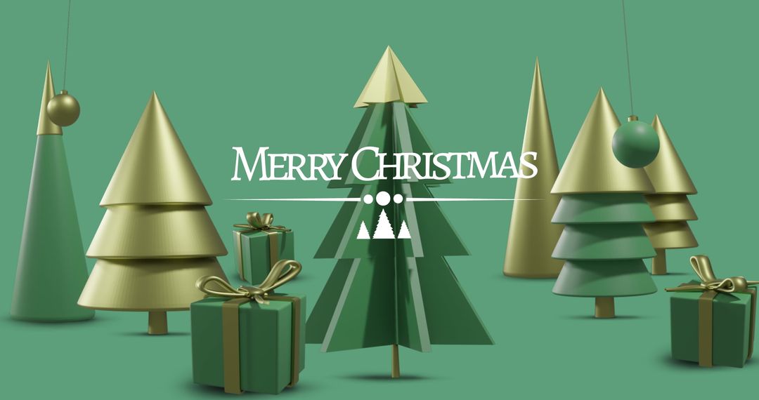 Merry Christmas Text with Minimalist Green and Gold Decor - Free Images, Stock Photos and Pictures on Pikwizard.com