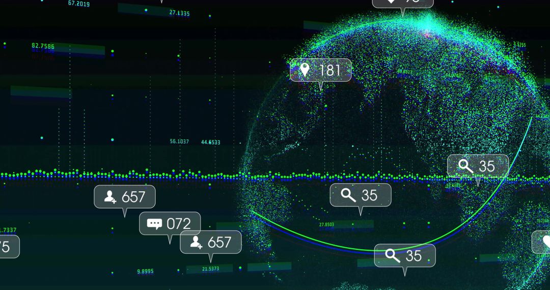 Digital Data Globe with Interface Metrics and Analysis Graphics