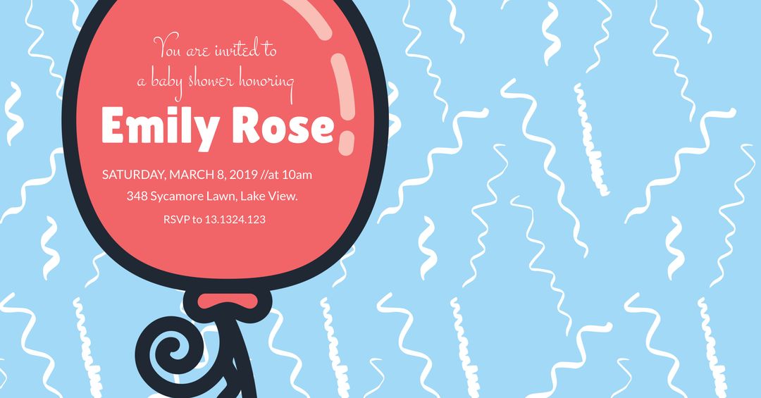 Baby Shower Invitation with Balloon and Whimsical Design