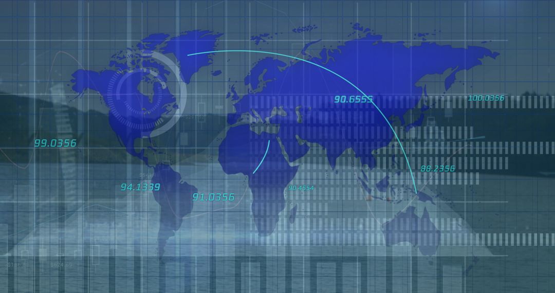 Digital World Map Overlay with Global Data Analytics