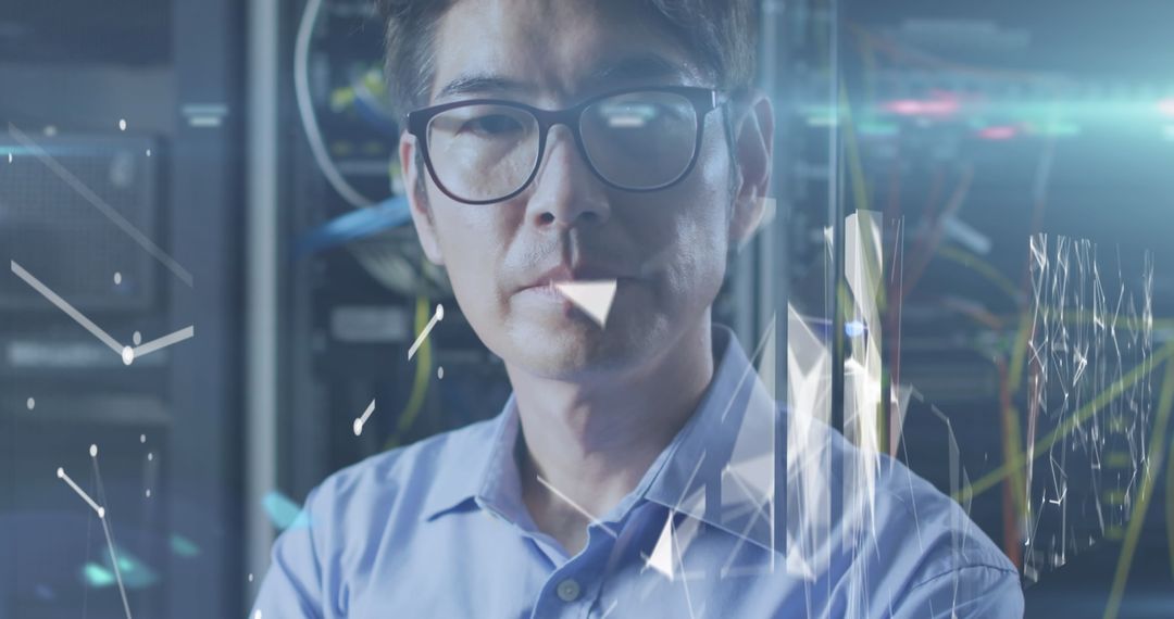 Confident IT Engineer Overlapping Digital Data Concept