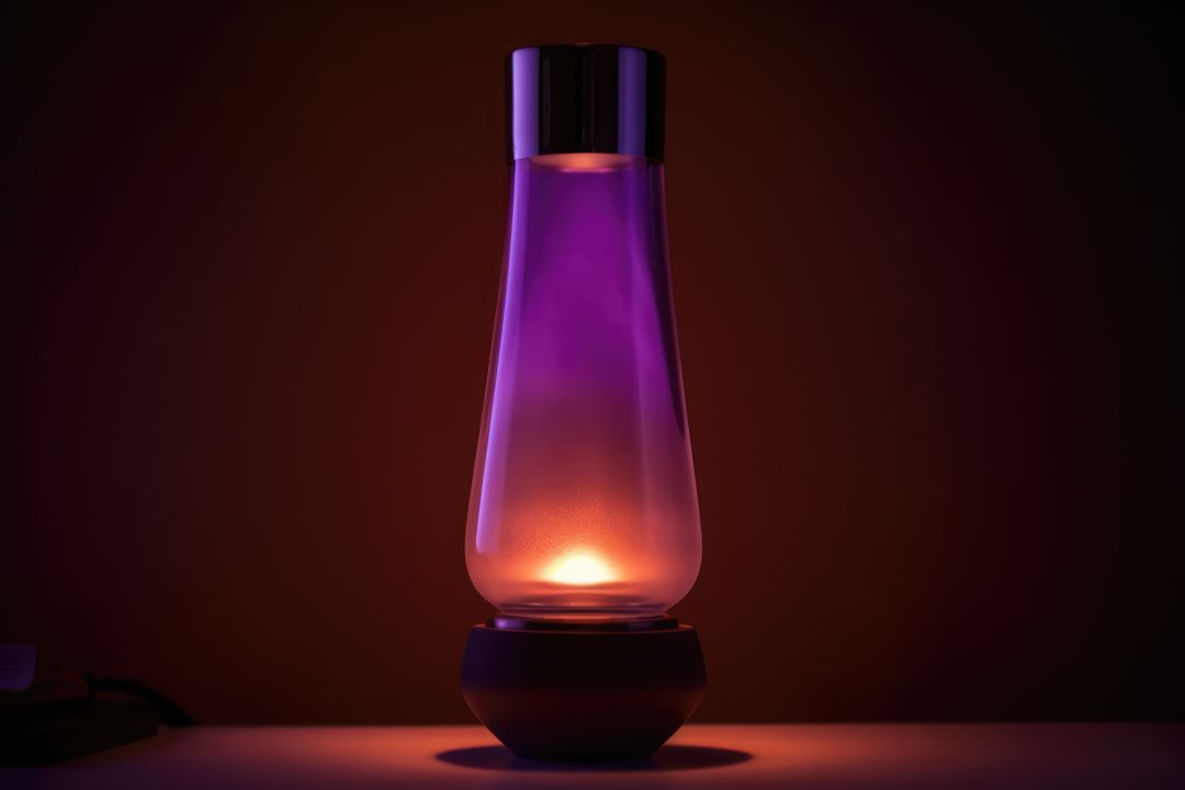 Colorful Ambient Table Lamp with Glowing Purple and Orange Light - Free Images, Stock Photos and Pictures on Pikwizard.com