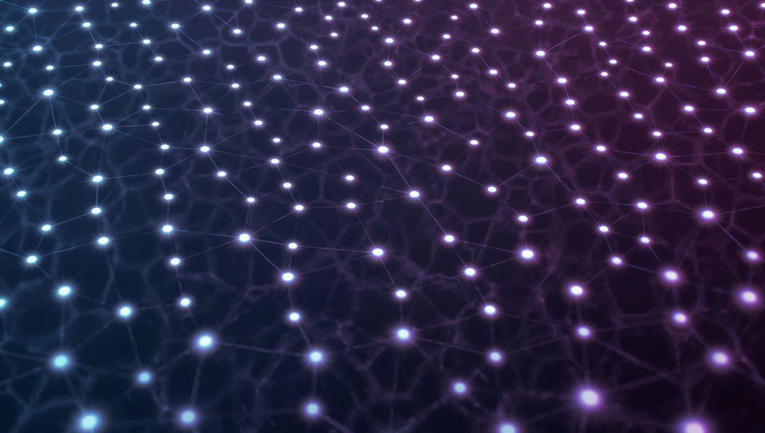Receding Glowing Neural Network Grid on Futuristic Blue-Purple Digital Plane