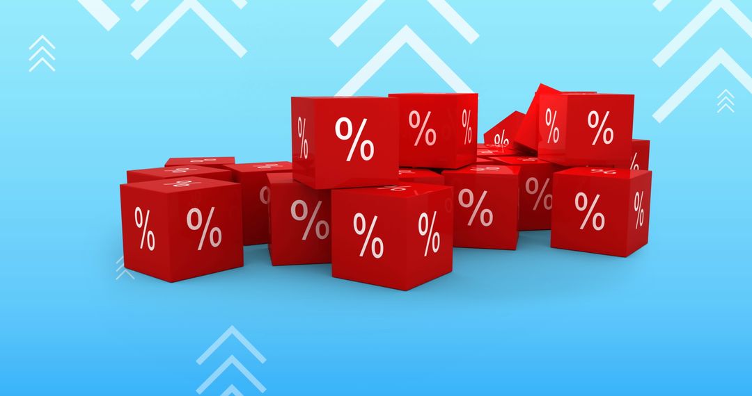 Red Percent Cubes Stacked on Blue Background