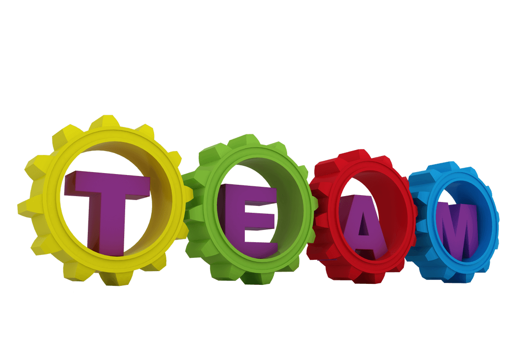 Colorful cogs with team text on transparent background