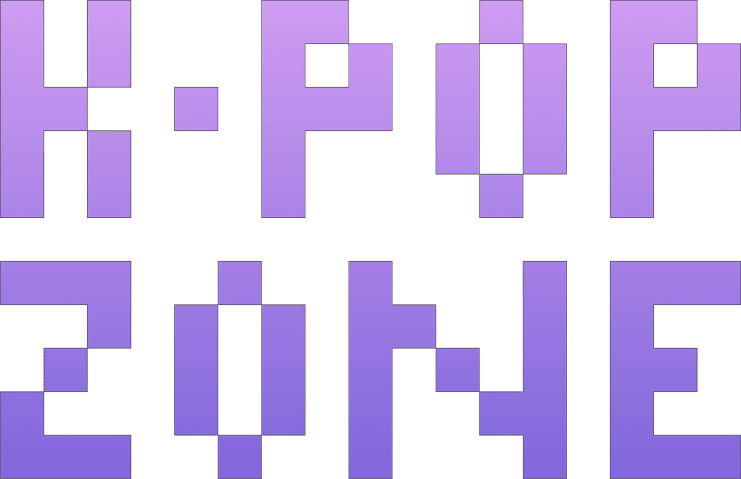 Pixel-Art K-Pop Zone Logo with Purple Gradient Letters