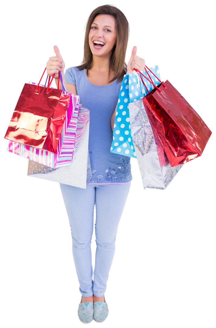 Smiling Woman with Shopping Bags Giving Thumbs Up on Transparent Background - Download Free Stock Images Pikwizard.com