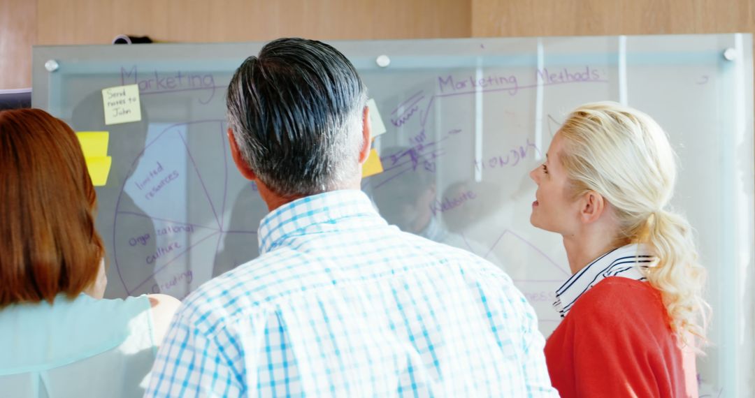 Team Brainstorming Session on Strategic Whiteboard Planning