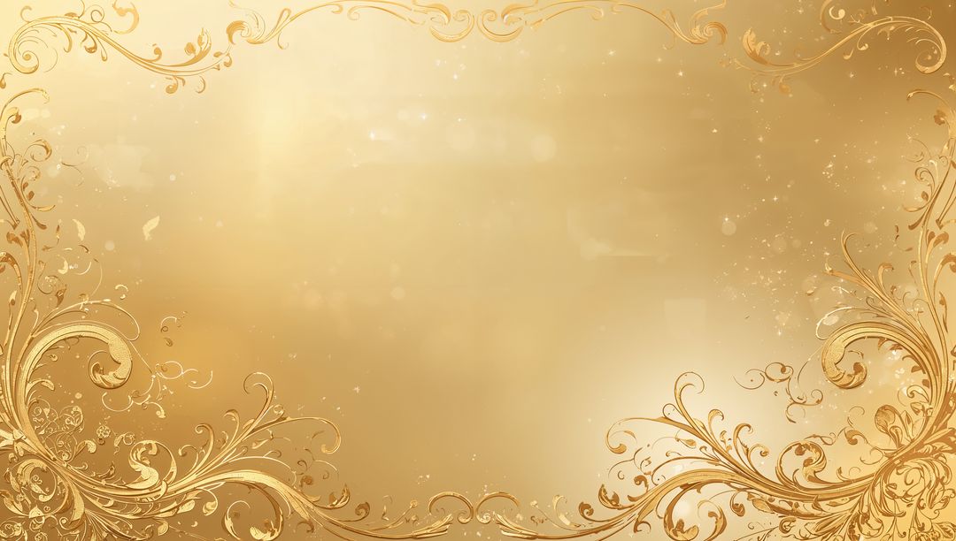 Golden decorative frame with scrolling filigree and vintage parchment center for invitations