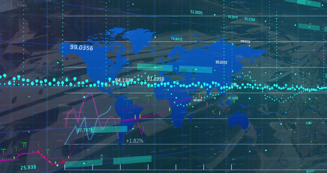 Global Financial Data Processing with World Map Background