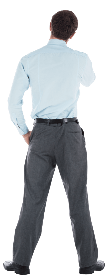 Transparent Rear View of Man Pondering in Business Attire