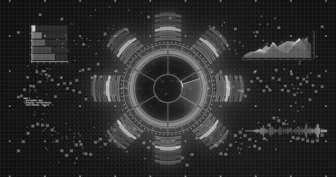 High-Tech Digital Interface with Data Diagrams and Scanning Globes