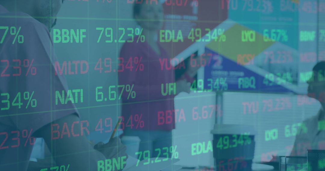Modern Business Team Analyzing Financial Data on Stock Monitors
