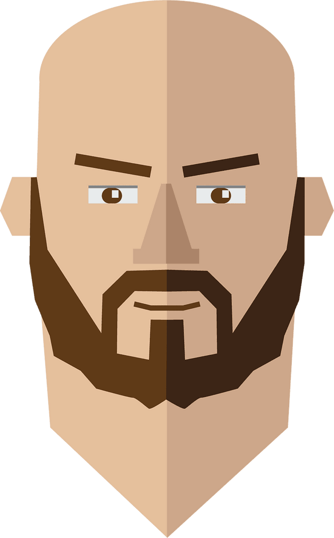 Bold Bald Bearded Face Illustration on Transparent Background