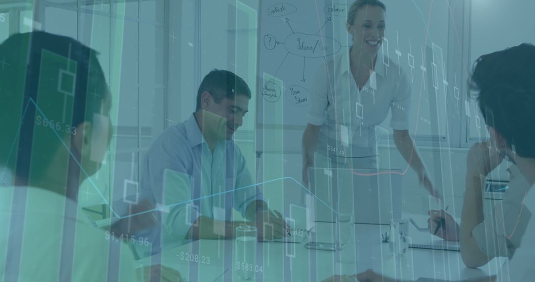 Business Team Collaborating with Technology Financial Overlay