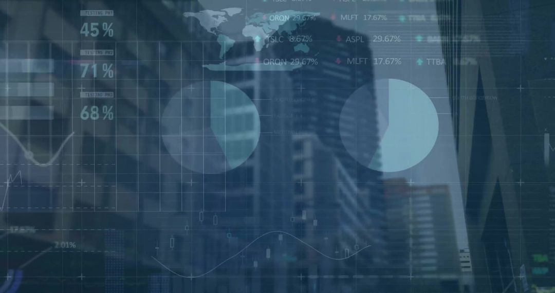 Cityscape with Digital Charts Highlight Analytics Innovation