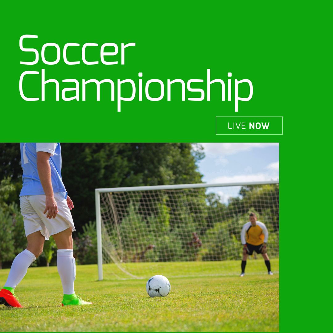 Composition of soccer championship text with caucasian male football players at pitch - Download Free Stock Templates Pikwizard.com