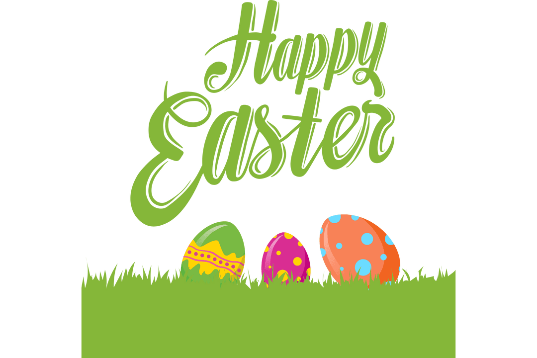 Happy Easter Text with Eggs on Transparent Background