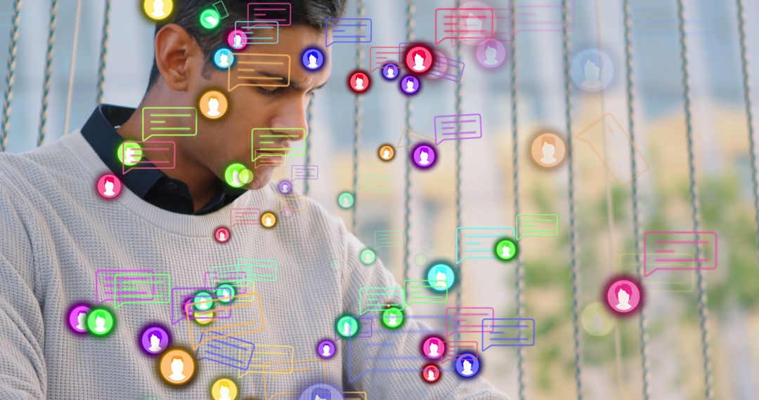 Man Checking Watch Surrounded by Message Icons