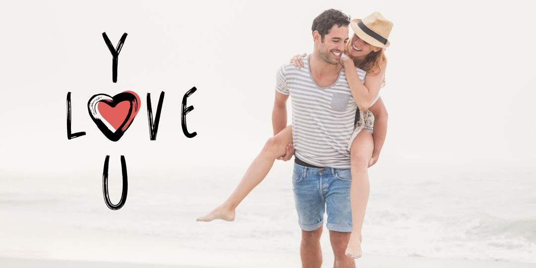 Romantic Beach Couple with Playful 'I Love You' Message
