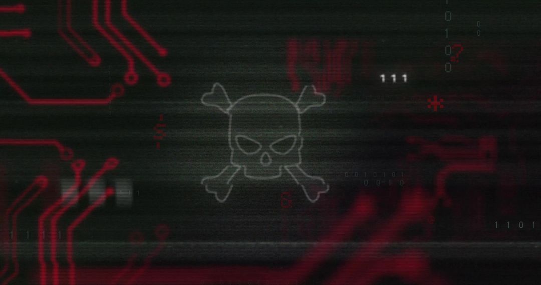 Digital Skull on Circuit Board Signals Cyber Threat