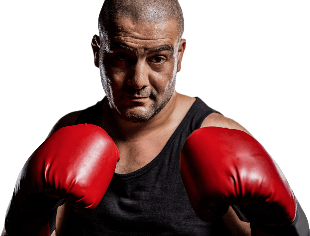 Confident Male Boxer in Transparent Boxing Stance
